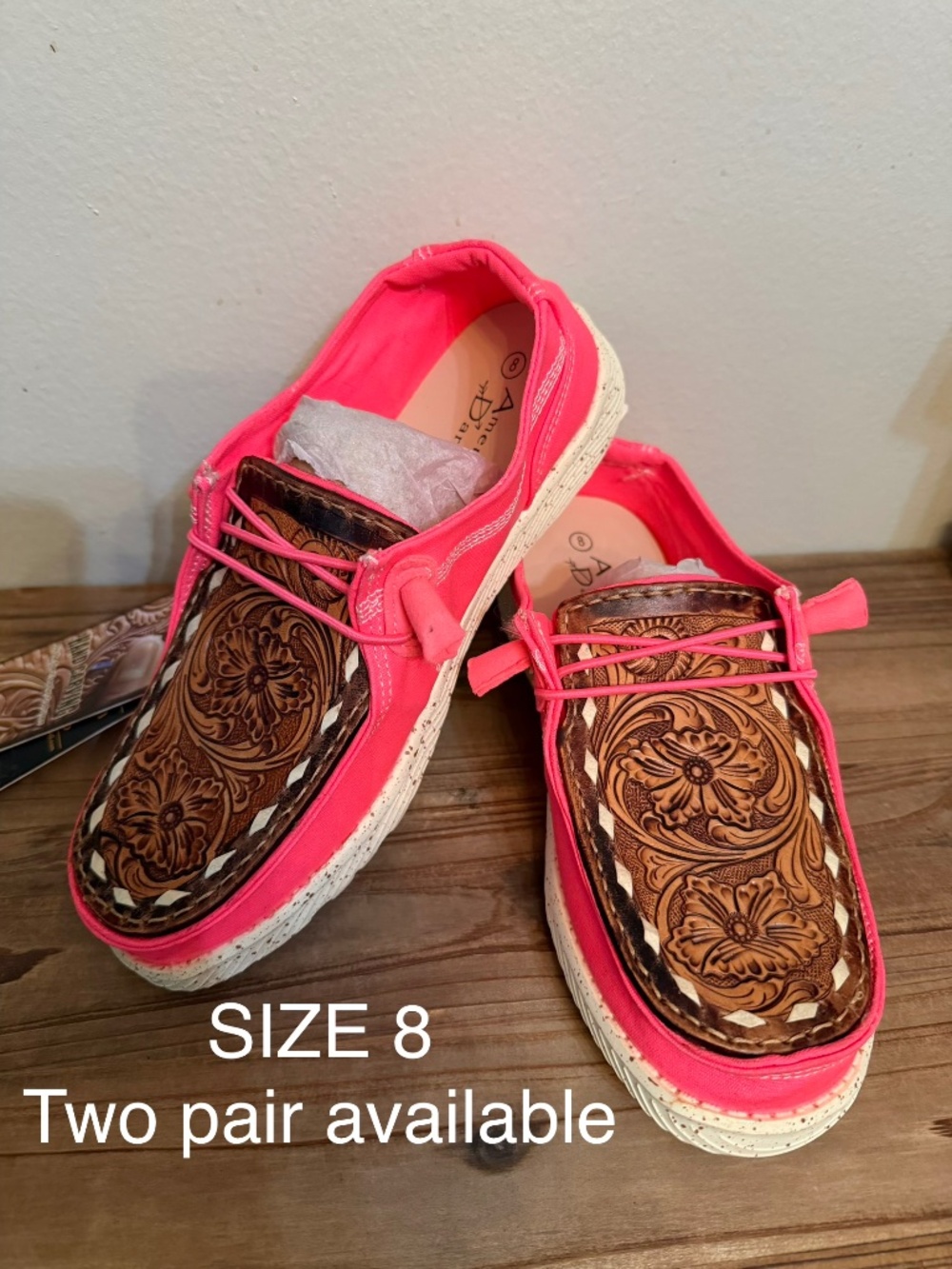 NWT Hot Pink American Darling Tooled Leather Loafers
